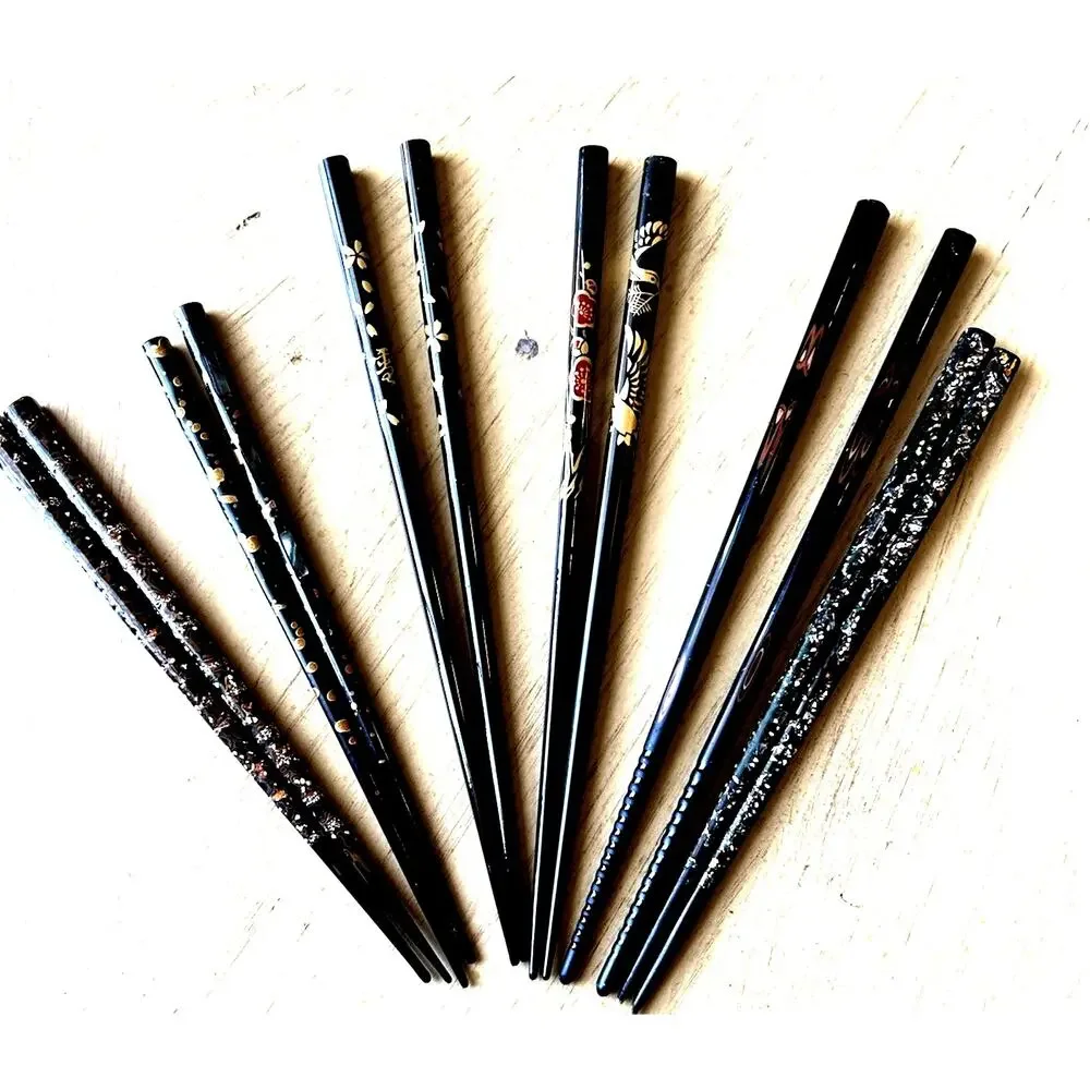 6* Chopsticks Black Gold Floral Design Set Of 6 (12 Total) VTG Hair Pins Buns